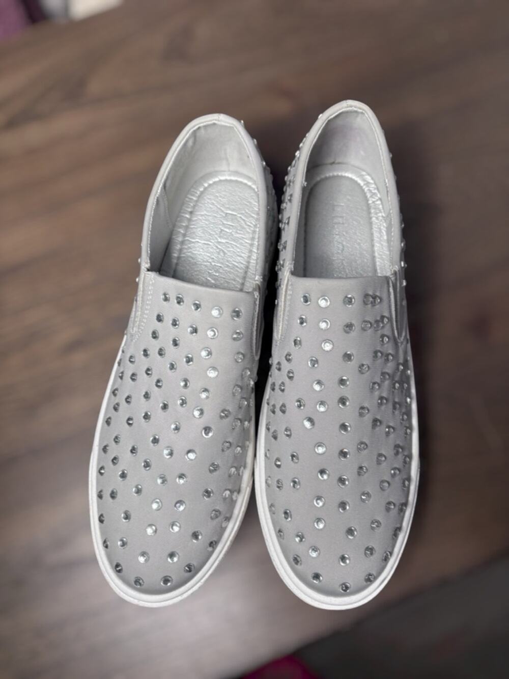 Liliana Silver Crystal Embellished Slip On Platform Fashion Sneakers 8.5